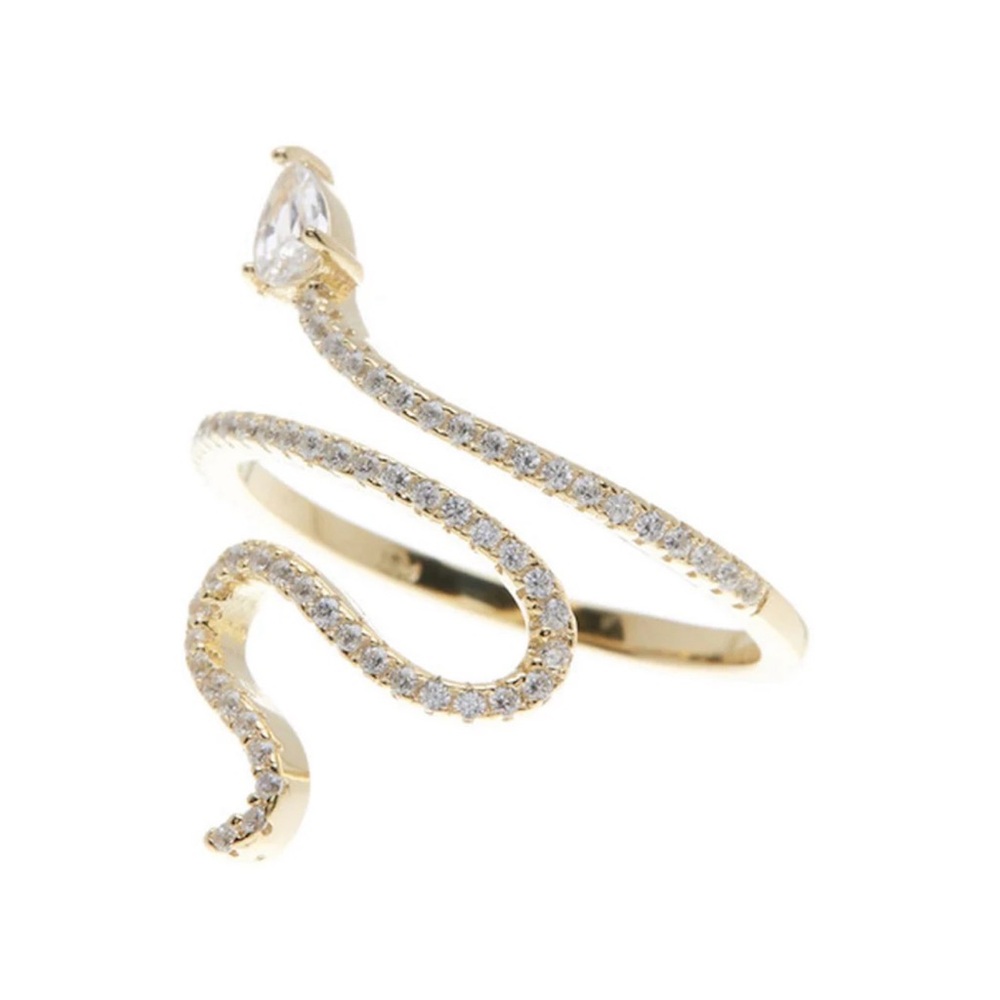 14KGold Plated Swarovski Crystal‎ Accented Winding Snake Ring ADORNIA Size 6